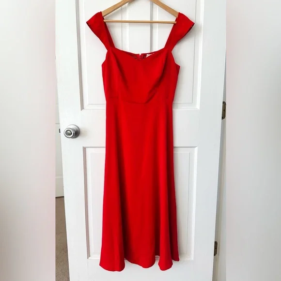 NEW! RIHOAS The Red Sweetheart Neckline Cap Sleeve Midi Dress Size XS - Picture 7 of 15